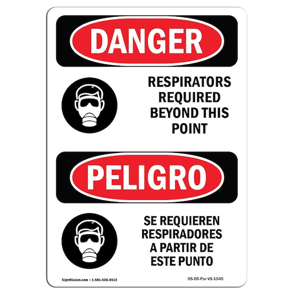 OSHA Sign, Respirators Required Beyond This Point, 18in X 12in Alum, 12" W, 18" H, Spanish